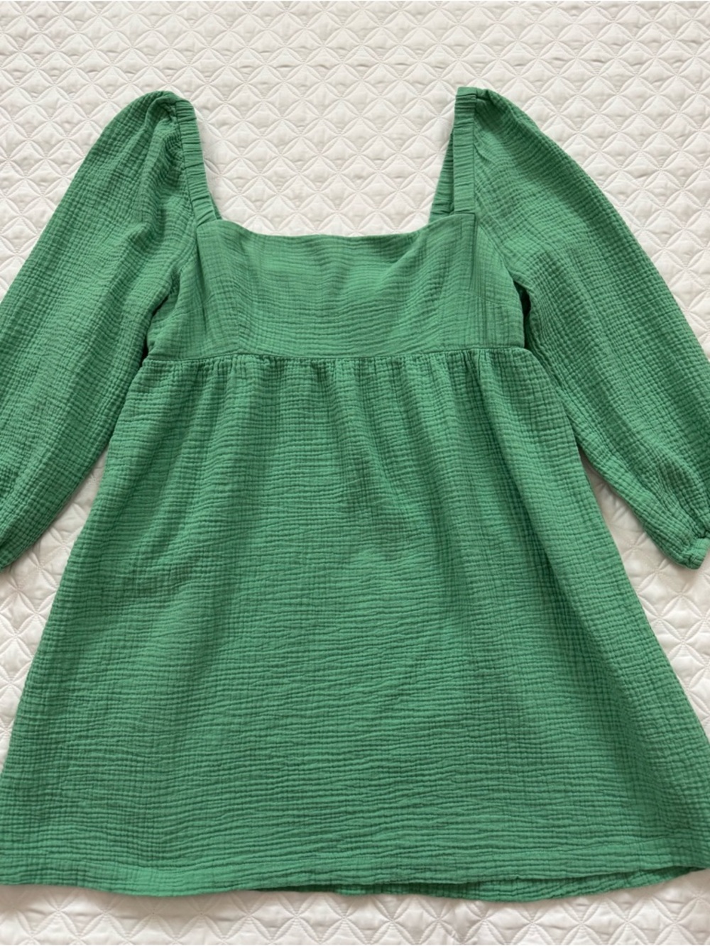 J. Crew Green Babydoll Empire Waist Cotton Gauze Square Neck Dress Size XL